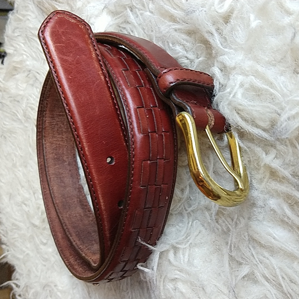 Brown Basket Weave Men's Leather Dress Belt Brass Hardware 38